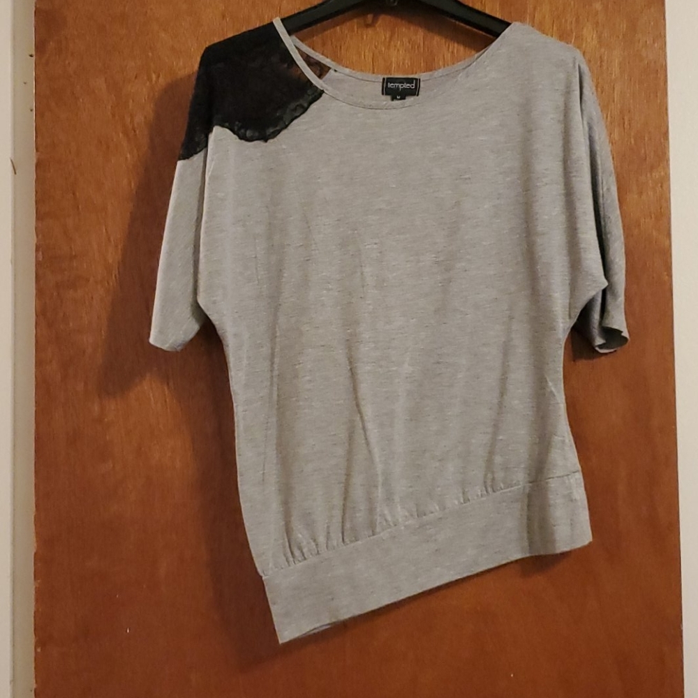 Tempted Asymmetrical Lace Inset Dolman Shirt